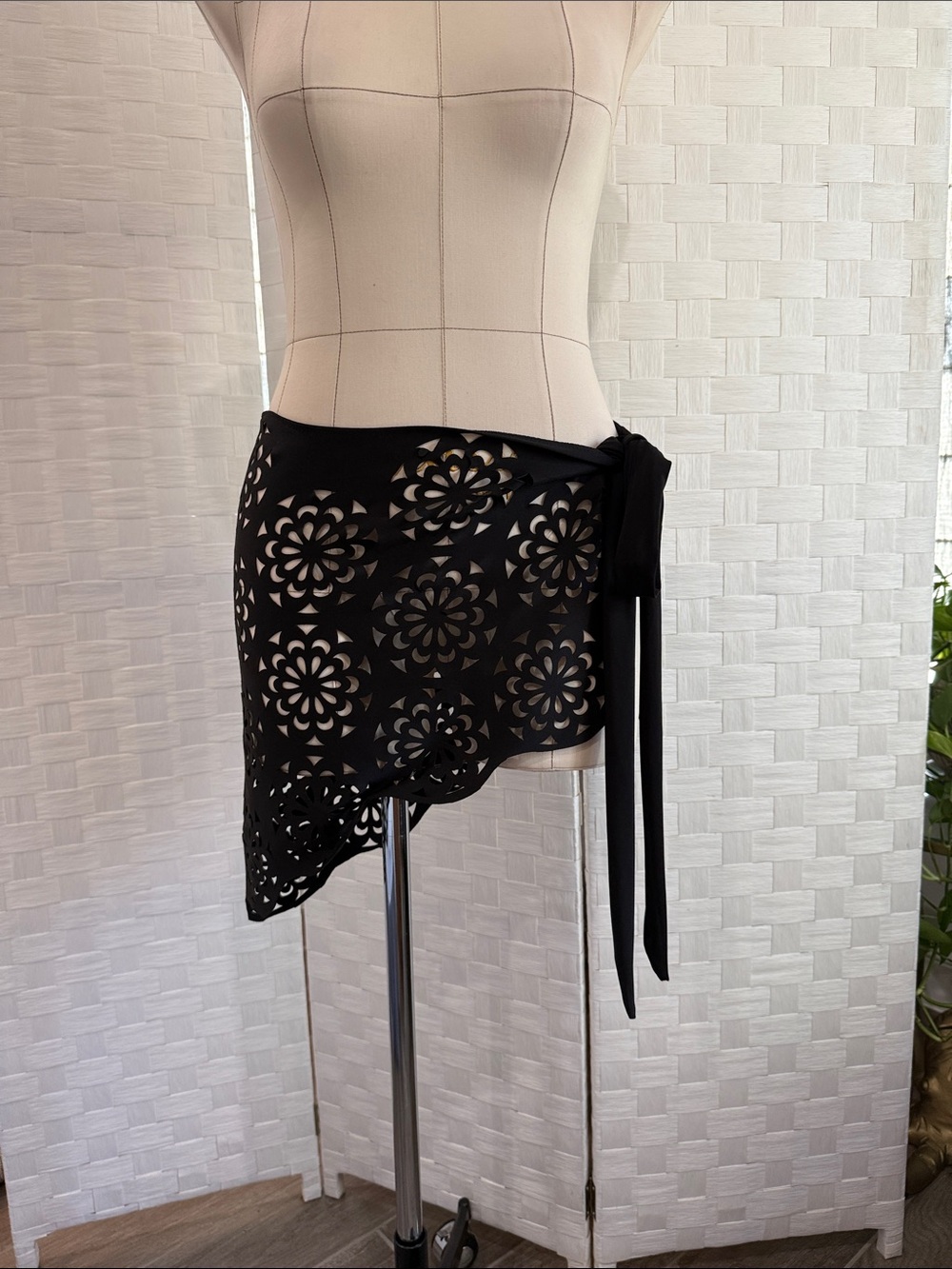 Black Laser Cut Wrap Skirt Cover Up